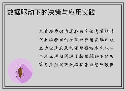 数据驱动下的决策与应用实践